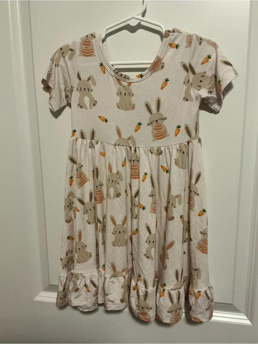 Snuggle Bums 3T Bamboo Bunny Print Dress in Cream